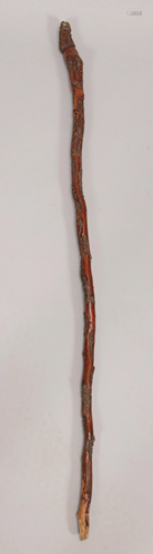 CHINESE CARVED WOOD CANE, H 48