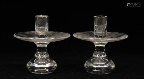 STEUBEN HAND BLOWN CANDLESTICKS, PAIR H 5