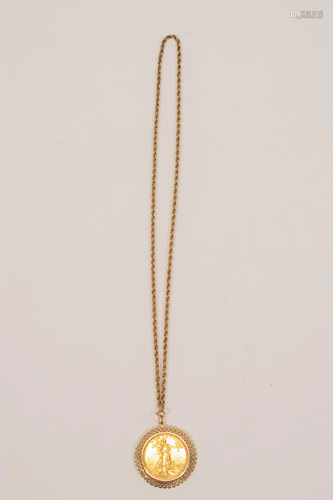 1924 U.S. $20 GOLD COIN PENDANT & CHAIN, L 24