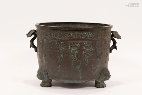 CHINESE BRONZE PLANTER, 20TH C, H 9