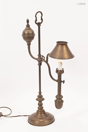 BRASS STUDENT KEROSENE LAMP, C. 1860, H 22