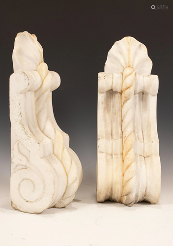 CARVED MARBLE CORBELS, PAIR, H 17