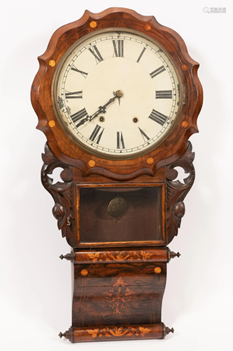 ANTIQUE MARQUETRY WALL CLOCK, C. 1900, H 33