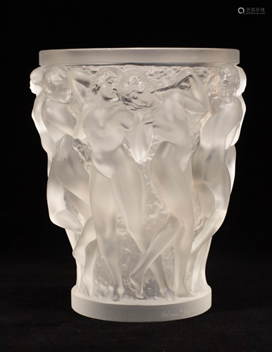 LALIQUE 'BACCHANTES' FROSTED CRYSTAL VASE, H 10