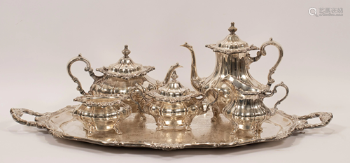 GORHAM 'ROSEWOOD' SILVER PLATE TEA SET, 6 PCS, H 3