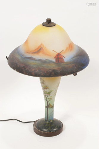 REVERSE PAINTED ELECTRIFIED GLASS LAMP, H 20