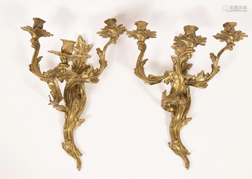 FRENCH STYLE GILT BRONZE SCONCES, PAIR, H 18