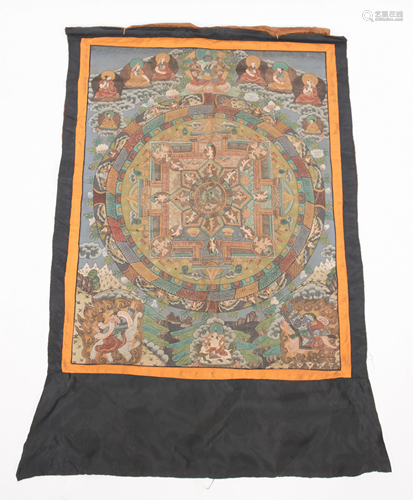 TIBETAN THANGKA GOUACHE ON SILK, H 40