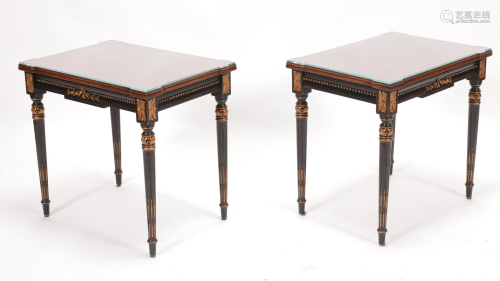 KARGES EBONY AND WALNUT LAMP TABLES PAIR H 24