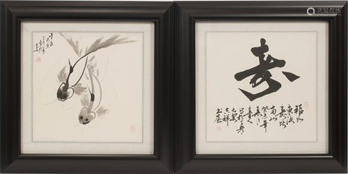 ASIAN CALLIGRAPHIC INK ON PAPER, 2 PCS, H 13