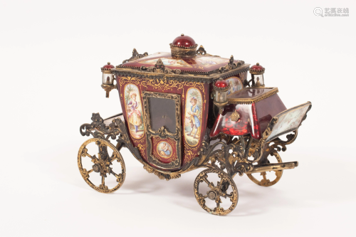 AUSTRIAN ENAMELED STERLING SILVER CARRIAGE, H 5