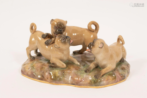 MEISSEN PORCELAIN THREE PUG DOGS, 19TH C. H 3.25…
