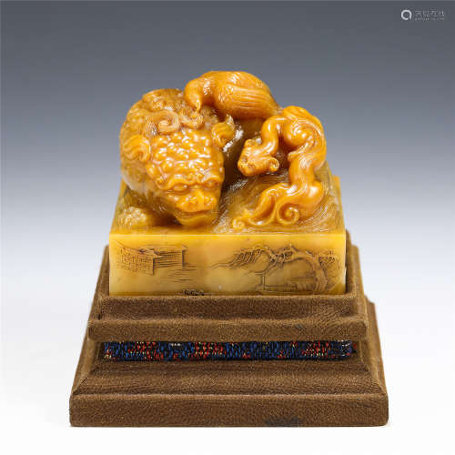 A CHINESE SOAPSTONE FOO-DOG SEAL
