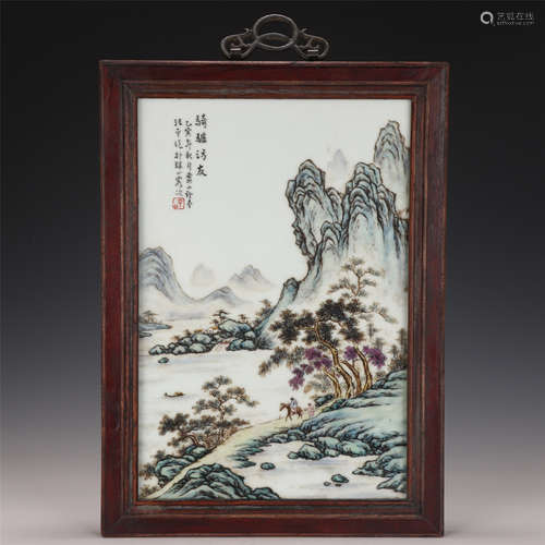 A CHINESE PORCELAIN PLATE PAINTING MOUNTAIN LANDSCAPE