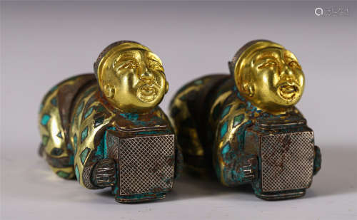 A PAIR OF CHINESE PAINTING GOLD&SILVER FIGURE DECORATION