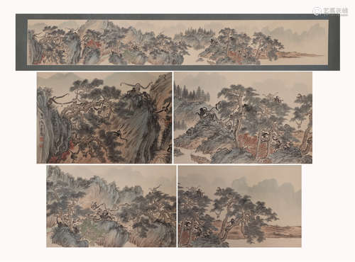 A CHINESE PAINTING OF MONKEYS IN MOUNTAINS