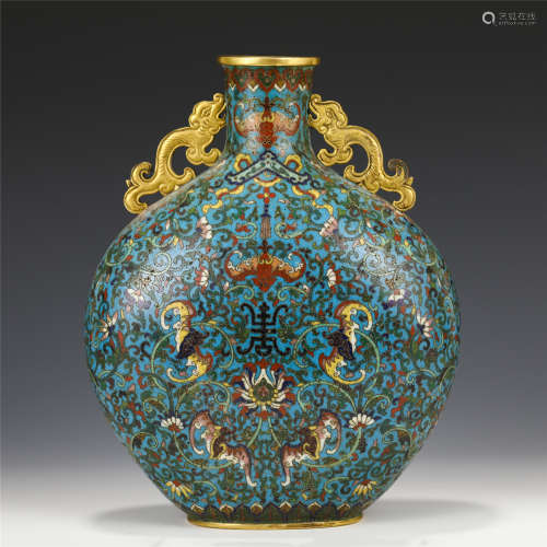 A CHINESE CLOISONNE FLASK MOON VASE