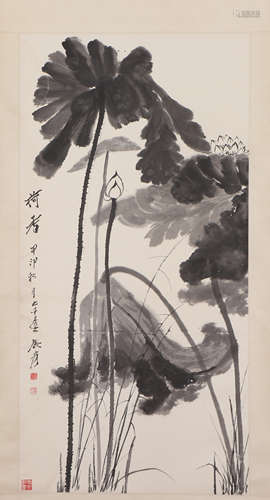 A CHINESE PAINTING OF LOTUS FLOWERS