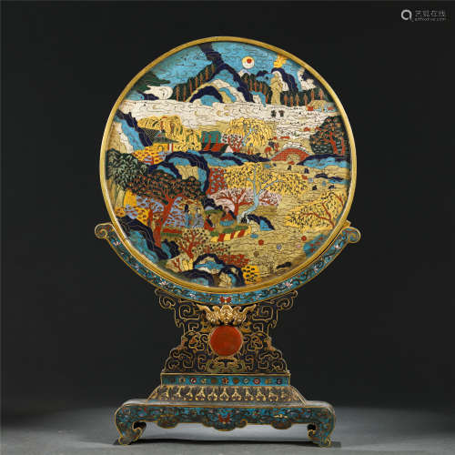 A CHINESE CLOISONNE TABLE SCREEN