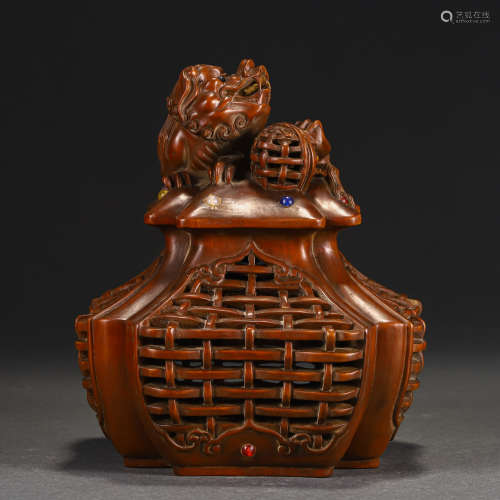 A CHINESE BOXWOOD INCENSE CAGE