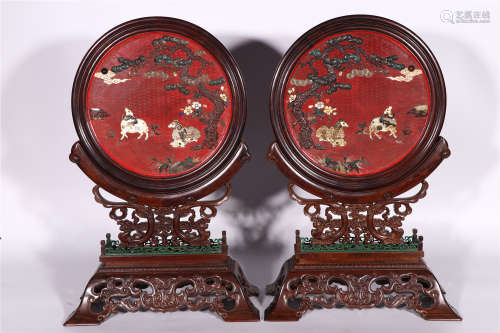 A PAIR OF CHINESE HARDWOOD ROUND TABLE SCREENS