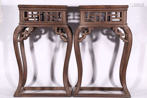 A PAIR OF CHINESE HARDWOOD INCENSE STAND