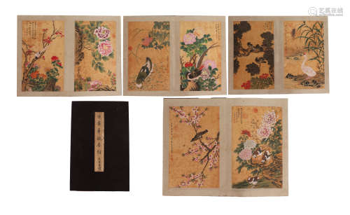 EIGHT PAGES CHINESE PAINTING OF FLOWERS AND BIRDS