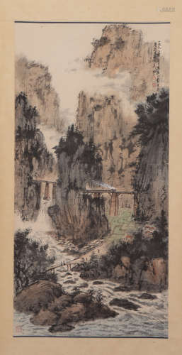 A CHINESE PAINTING OF MOUNTAINS LANDSCAPE