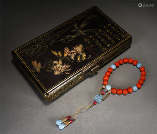 A CHINESE TIXI LACQUER PRAYERS BEADS