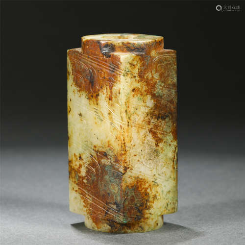 A CHINESE JADE CONG STYLE VASE