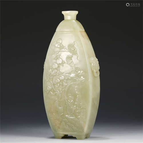 A CHINESE JADE VASE CARVED FLOWERS AND BIRDS