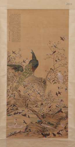 A CHINESE PAINTING OF BIRDS AND FLOWERS