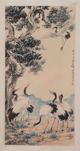 A CHINESE PAINTING OF CRANE AND PINE TREE