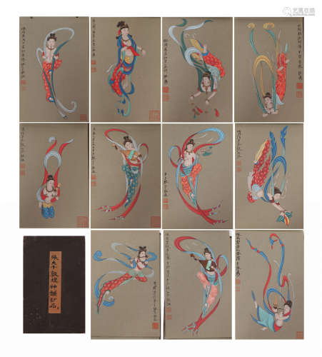 A CHINESE ALBUM OF PAINTING OF DUNHUANG FLYING APSARAS