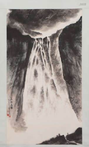 A CHINESE PAINTING OF WATERFALL