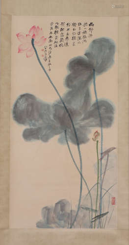 A CHINESE PAINTING OF LOTUS FLOWERS