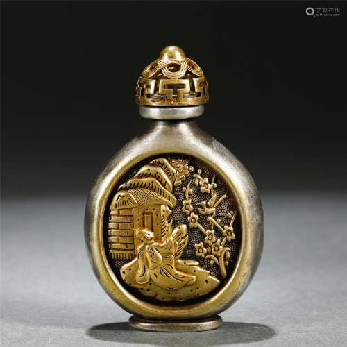 A CHINESE BRONZE GILT SILVER SNUFF BOTTLE