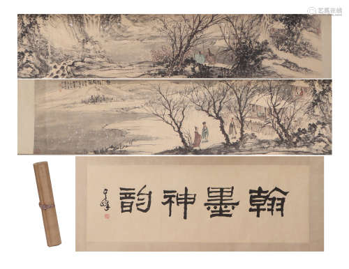 A CHINESE PAINTING OF FIGURE STORY AND CALLIGRAPHY