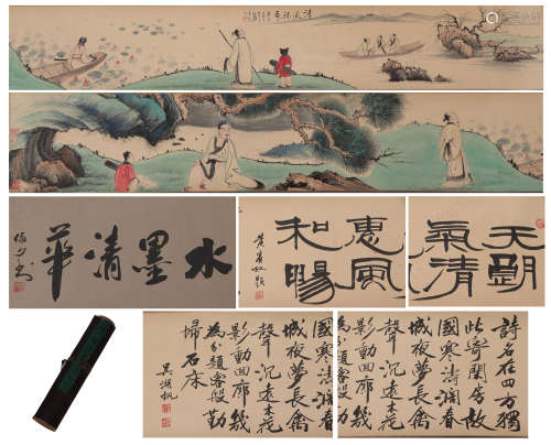 A CHINESE PAINTING OF FIGURE STORY AND CALLIGRAPHY