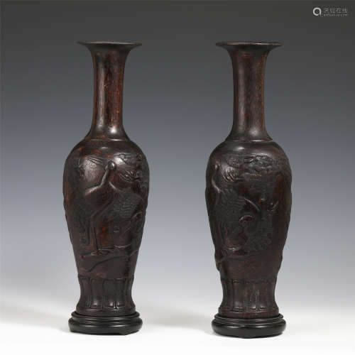 A PAIR OF CHINESE AGARWOOD VASES