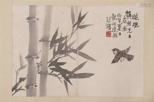 A CHINESE PAINTING OF BAMBOO AND BIRD