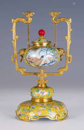 A CHINESE PAINTED ENAMEL HANDED CENSER