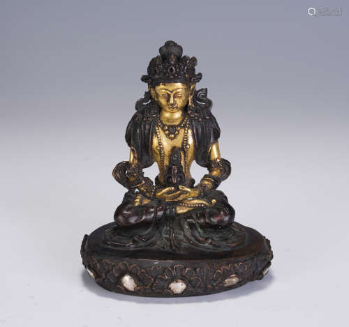 A CHINESE BRONZE GOLDEN PAINT FIGURE OF BUDDHA SEATED STATUE