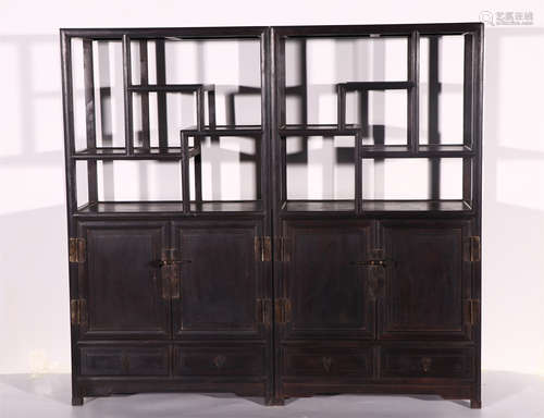 A PAIR OF CHINESE ZITAN DISPLAY CABINETS