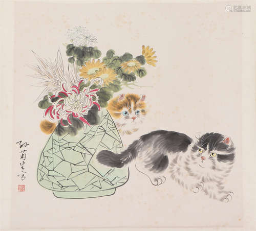 A CHINESE PAINTING OF CATS