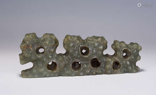 A CHINESE GRAY JADE BRUSH HOLDER