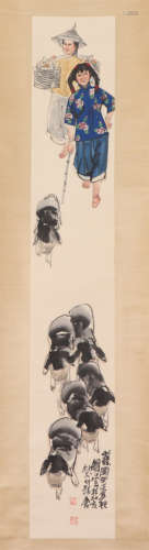 A CHINESE PAINTING OF FIGURE STORY