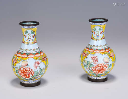 A PAIR OF CHINESE PAINTED ENAMEL VIEWS VASES