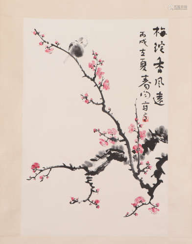 A CHINESE PAINTING OF PLUM BLOSSOM FLOWERS