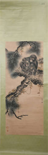 A CHINESE PAINTING OF MONKEYS